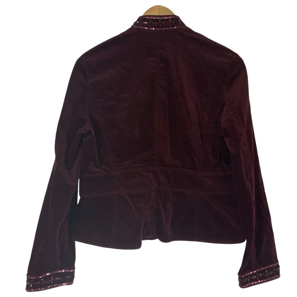 INC International Concepts Burgundy Maroon Velour Jeweled Jacket wms sz M - Picture 2 of 10